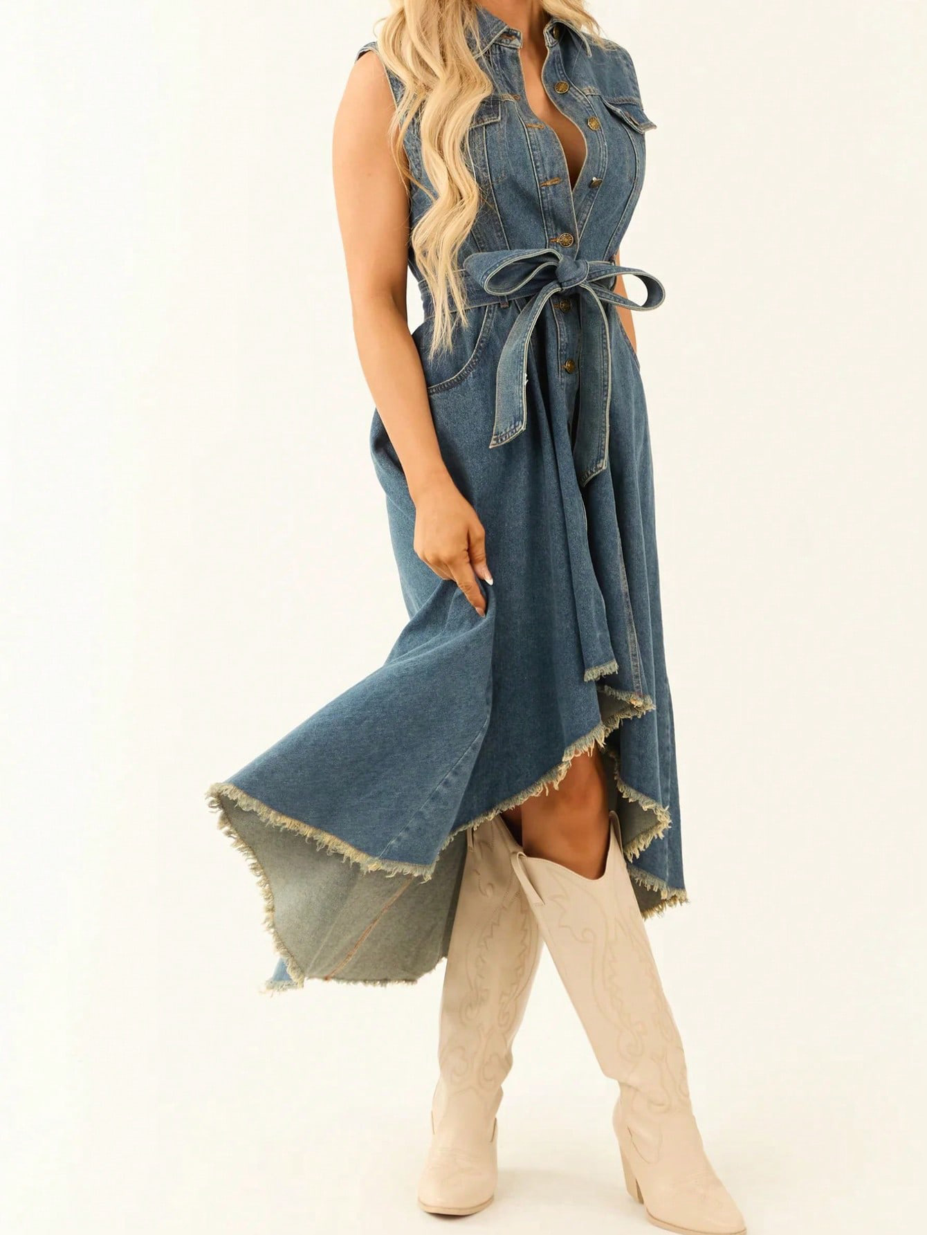 Women's Denim Midi Dress Size Chart – Sleeveless Irregular Hem