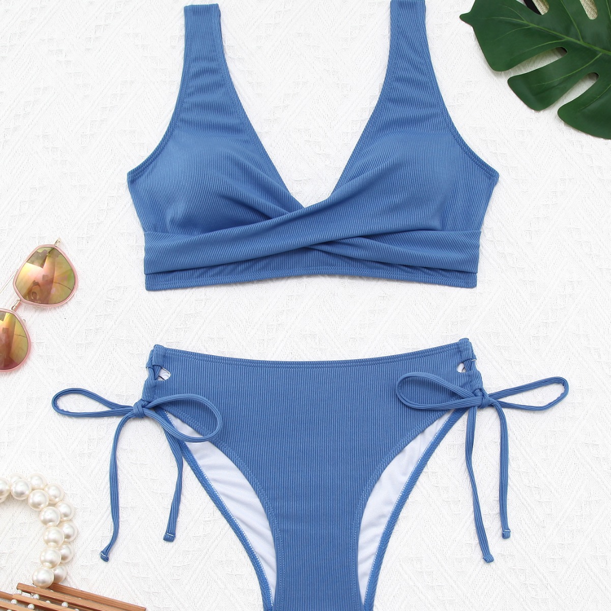 Cross tied high waisted swimsuit