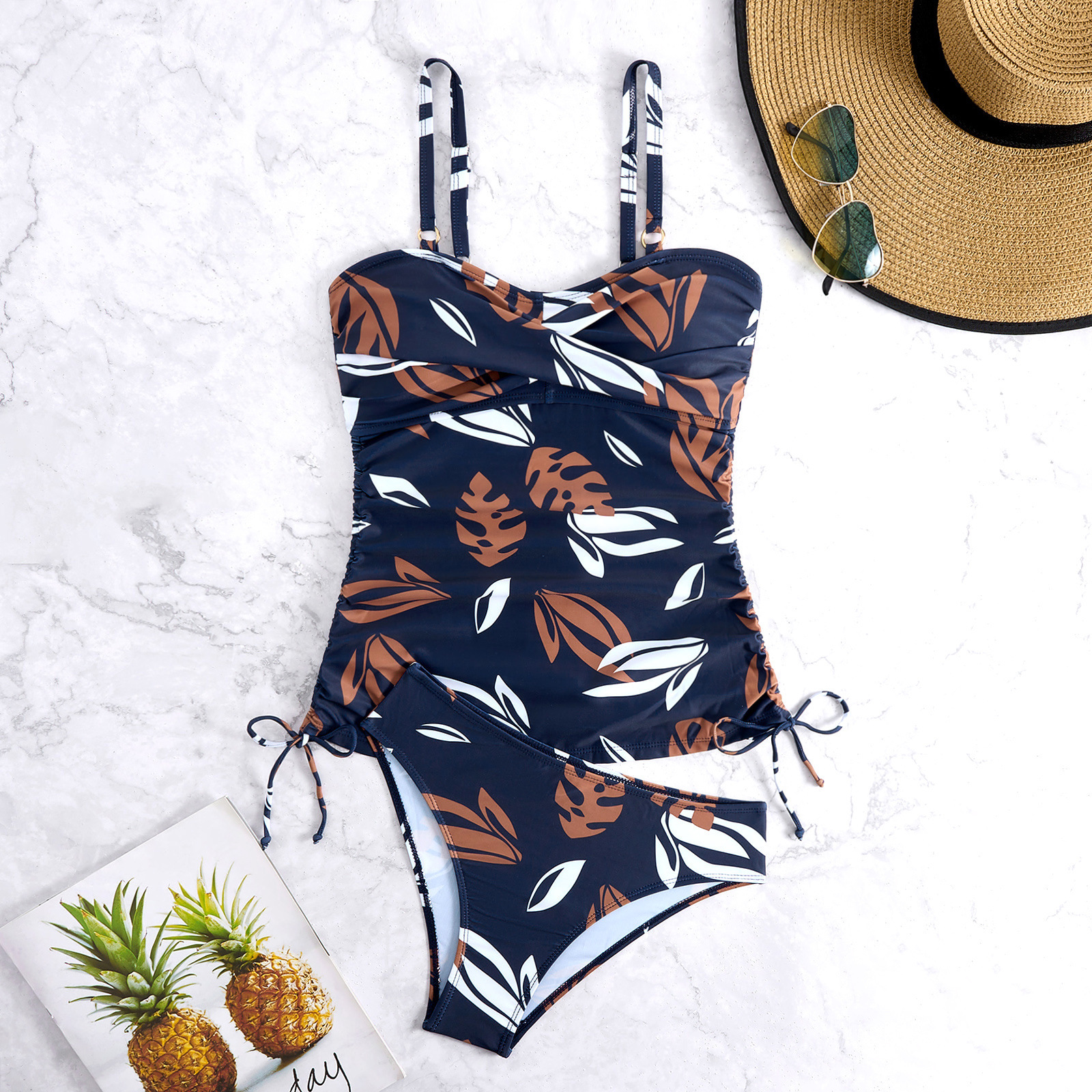 Digital printed camisole split swimsuit