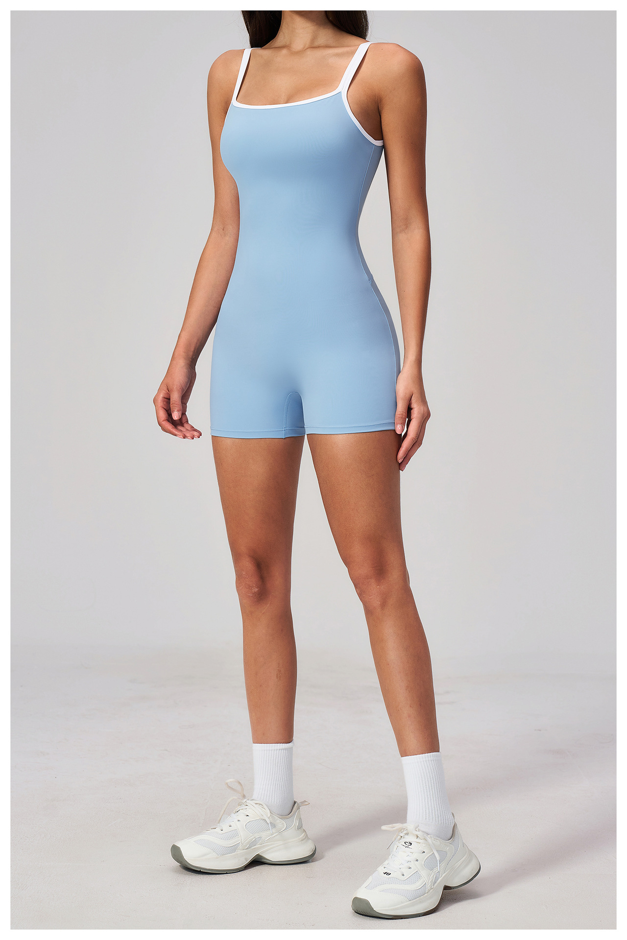 Women's Square Collar Shorts Jumpsuit – Sunny Blue