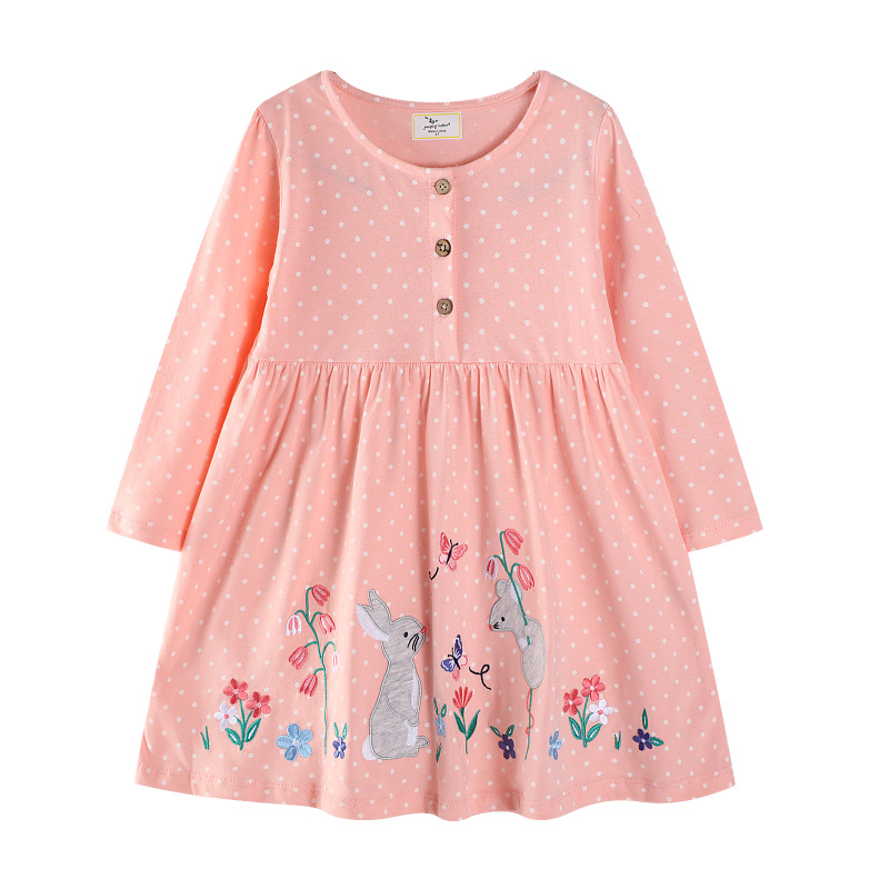 Embroidered Dinosaur Long Sleeve Dress for Girls, Spring and Autumn Children's Dress