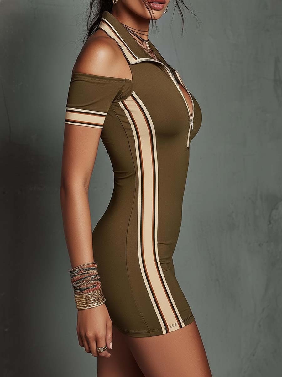 Women's Elastic Contrast Stripe Tight Mini Dress – Detail View