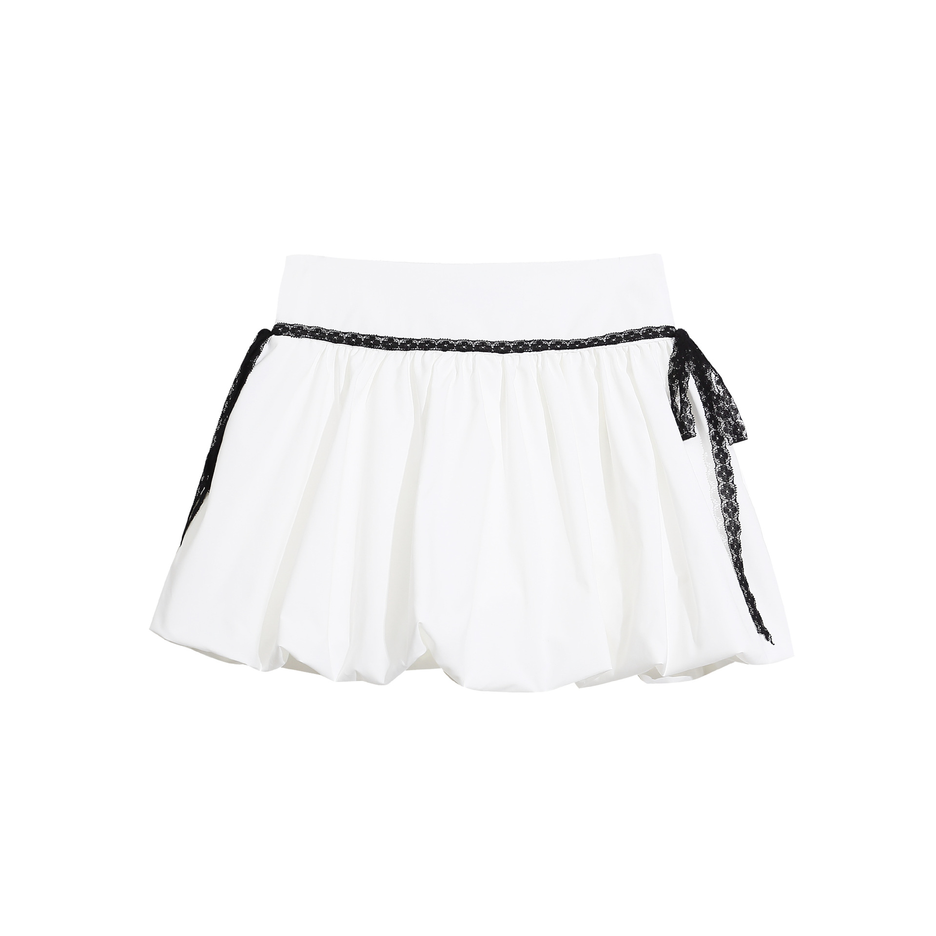 Flower Bloom Short Skirt Black and White Contrast Lace High-Waisted Puff Skirt