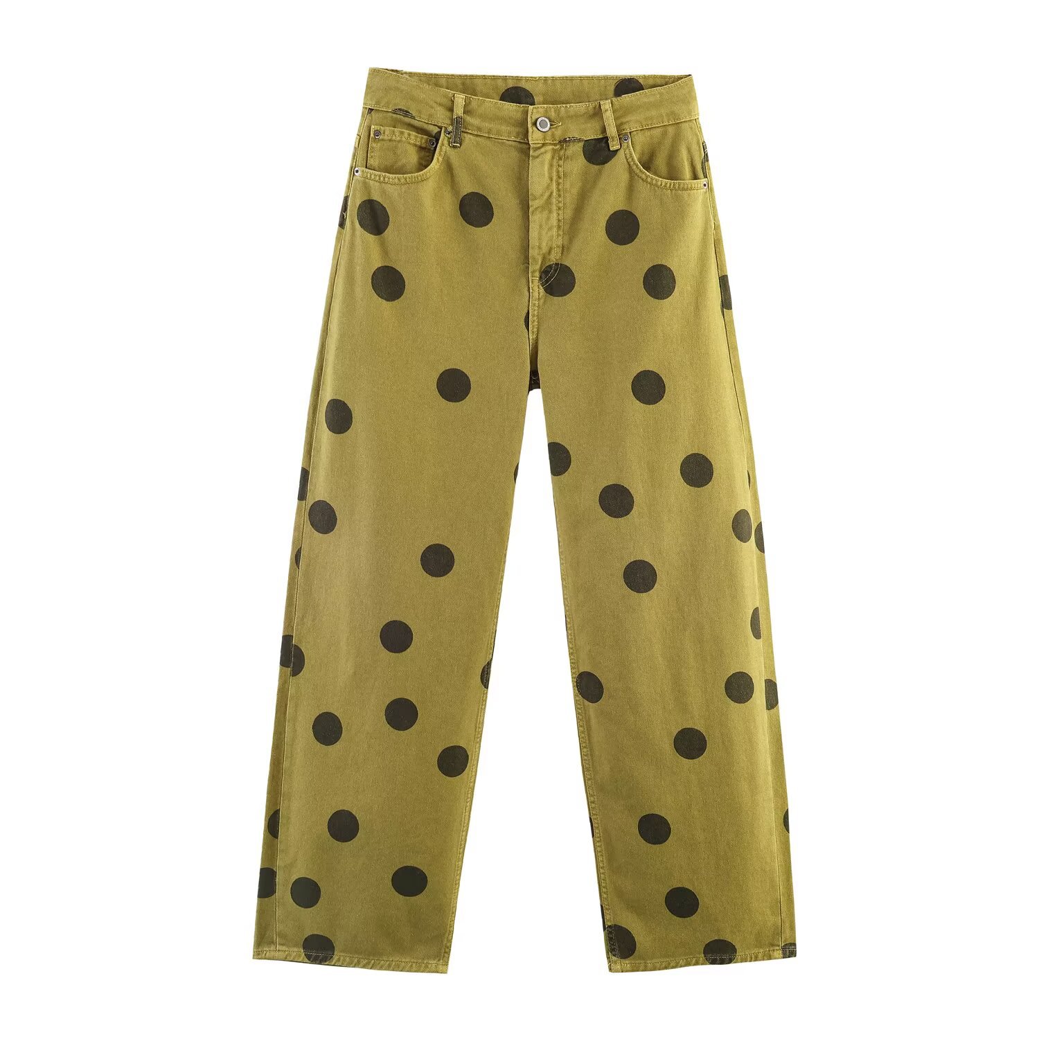 Wave point mid waist bucket shaped jeans