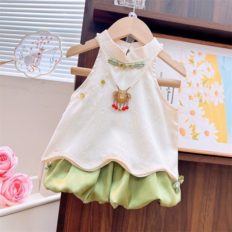 Two-Piece Set for Girls, Sleeveless Top with Bubble Pants, Summer Fashion Outfit