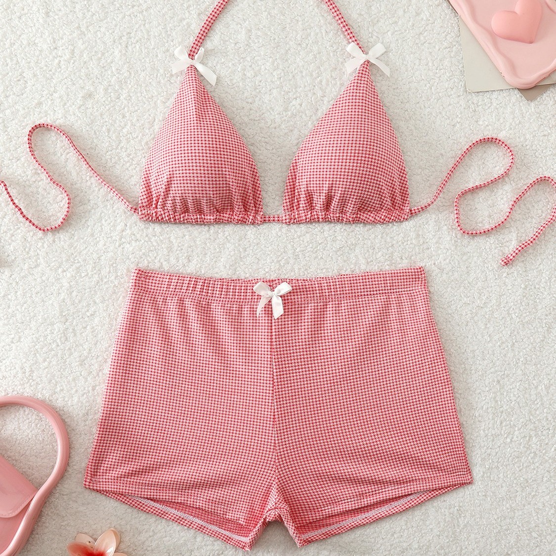 Checkered Tie-Back Brief Bikini Two-Piece Swimwear Set