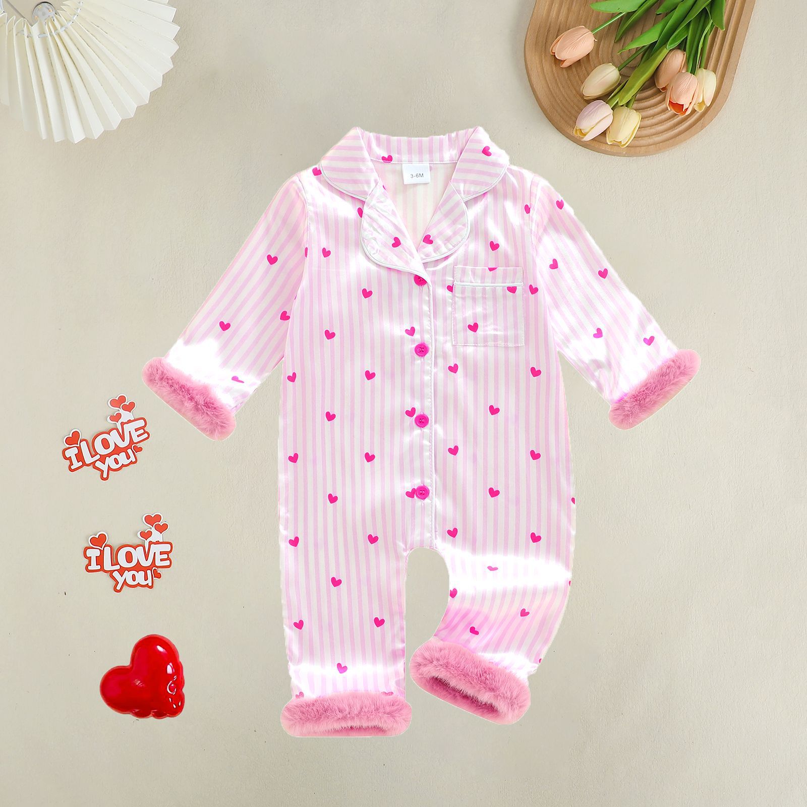 Girls' Bodysuit Infant Romper Baby Sleepwear Autumn Winter Warm Fleece Lined Thick Vertical Stripe