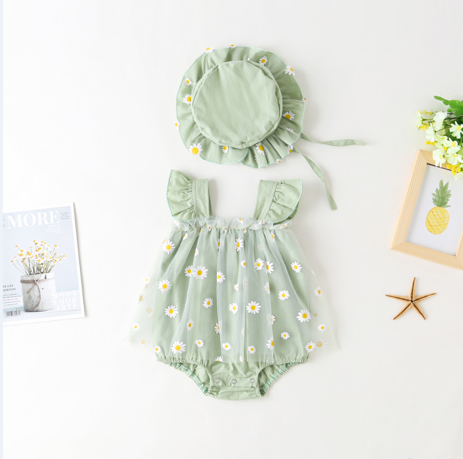 Cute Baby Girl Romper Summer Lightweight Outfit for 100 Days or First Birthday, Daisy Princess Tulle