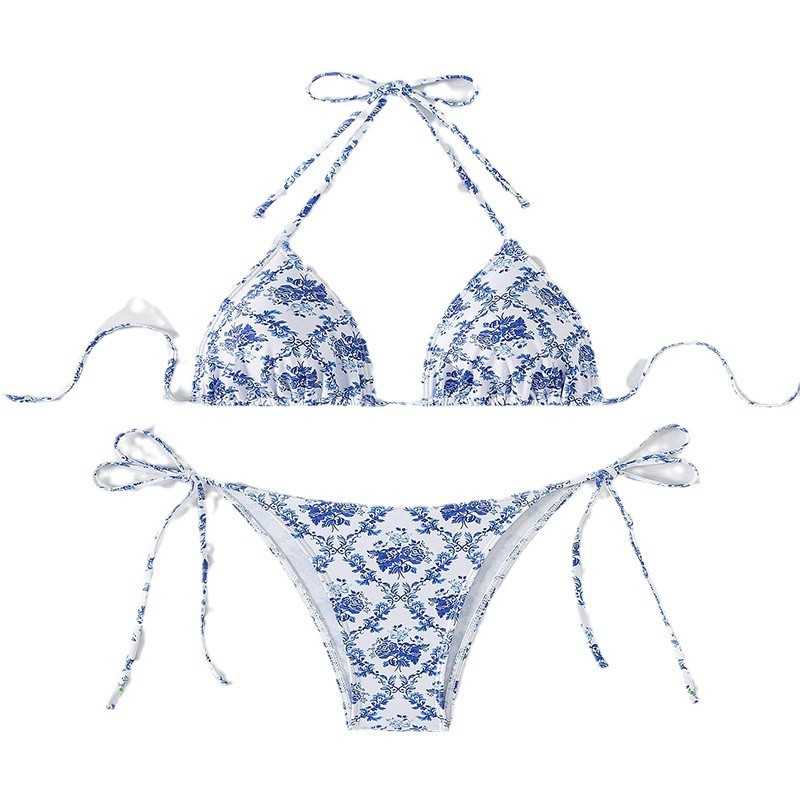 Swimsuit Women Floral Halter Neck Tie-Back Hot Spring Swimwear Sexy Beach Bikini
