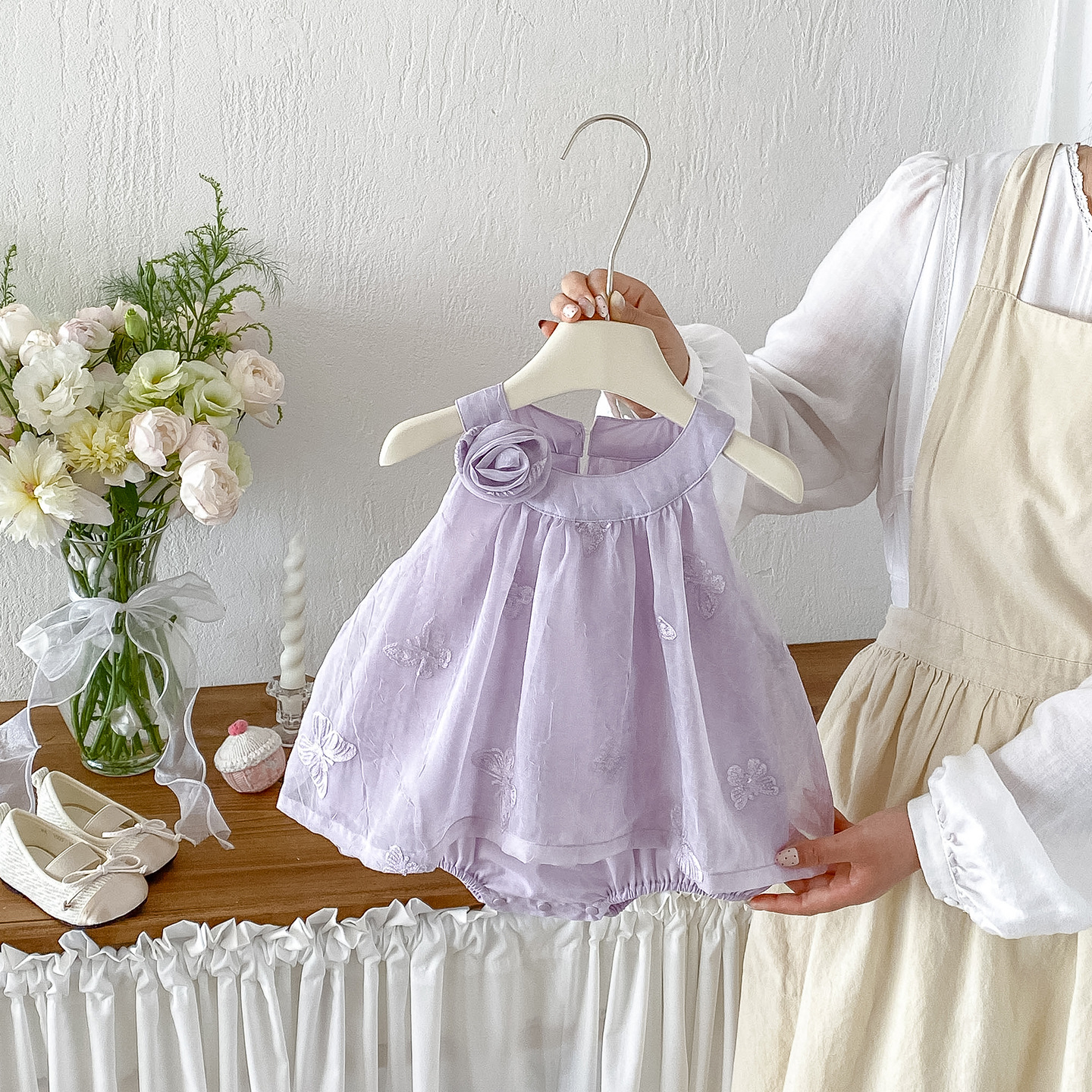Flower Romper Dress Summer New Style Girl Baby Sweet Butterfly Embroidery Sleeveless Dress