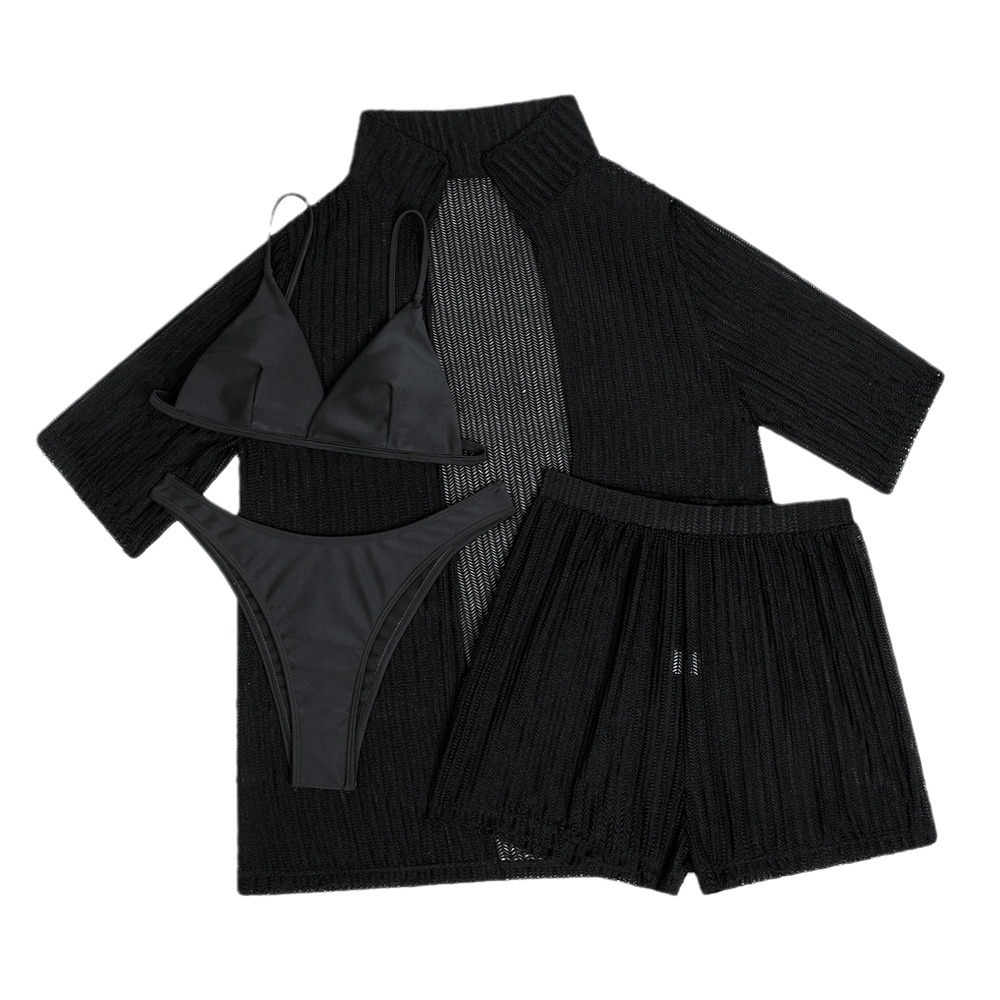 Solid Color Beach Sun Protection Mesh Shirt Shorts
