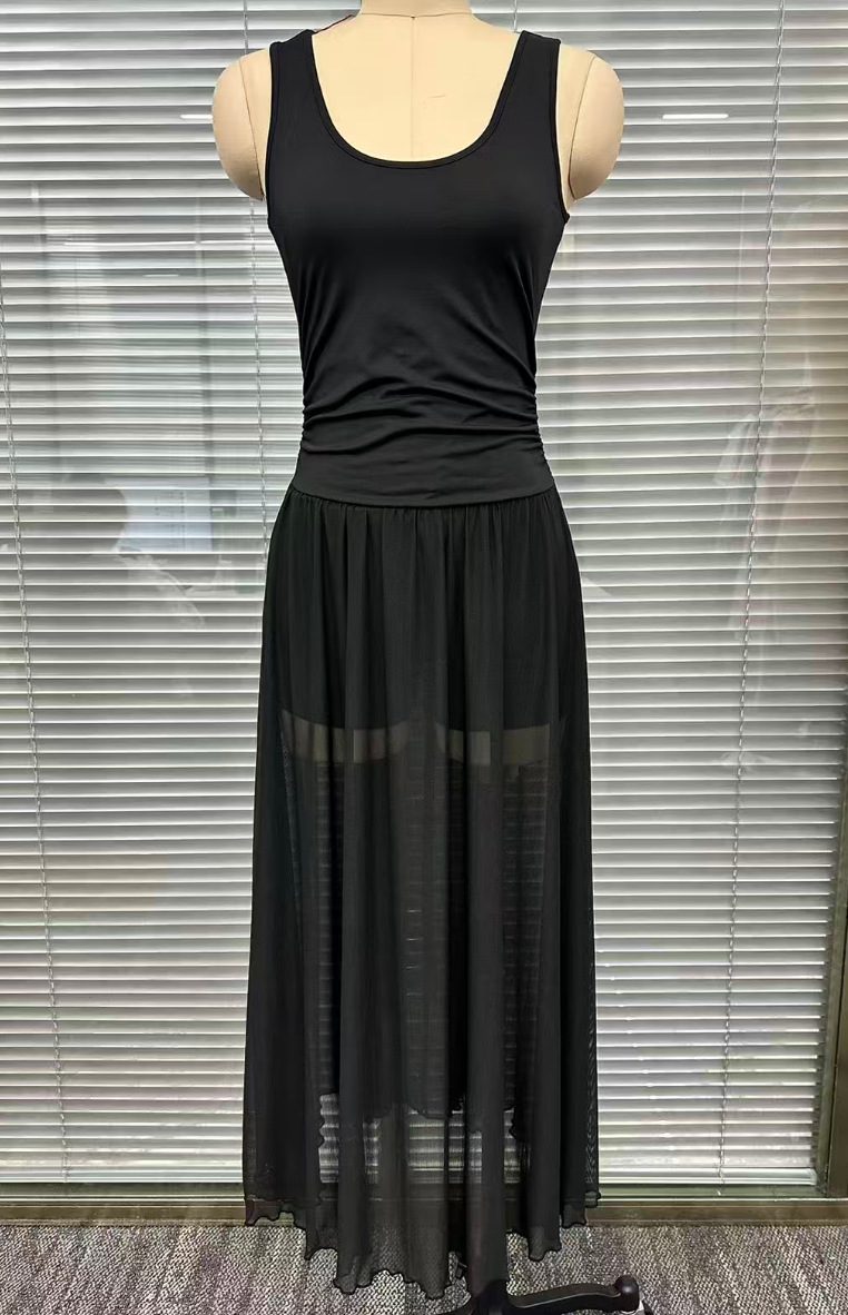Women's Black Transparent Mesh Bodycon Maxi Dress