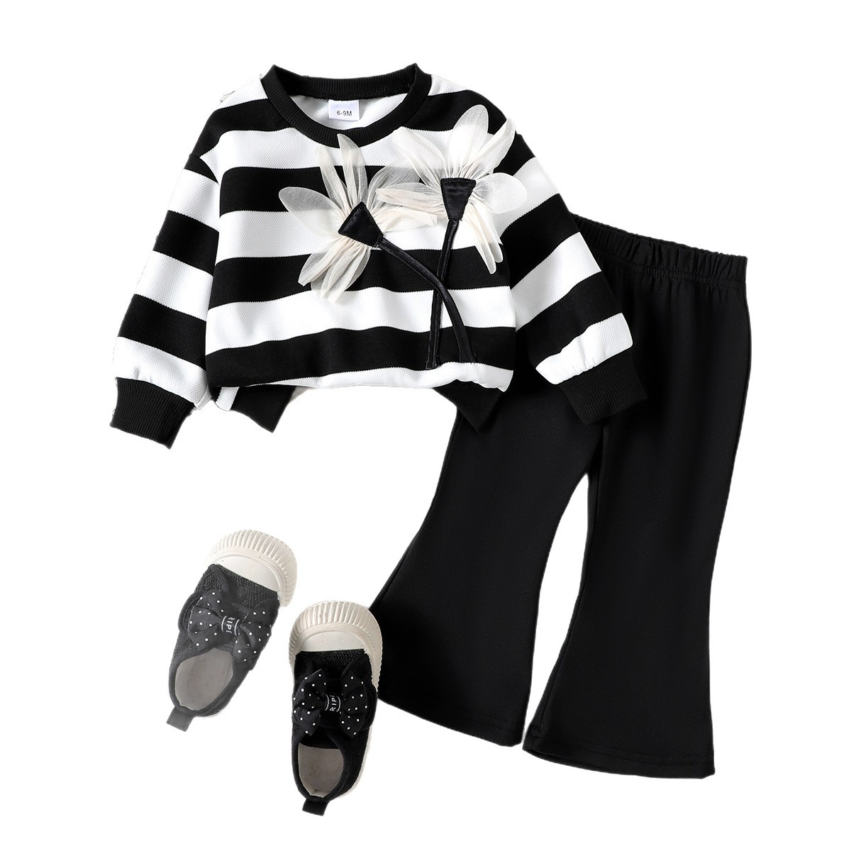 Striped long sleeved flared pants two-piece set