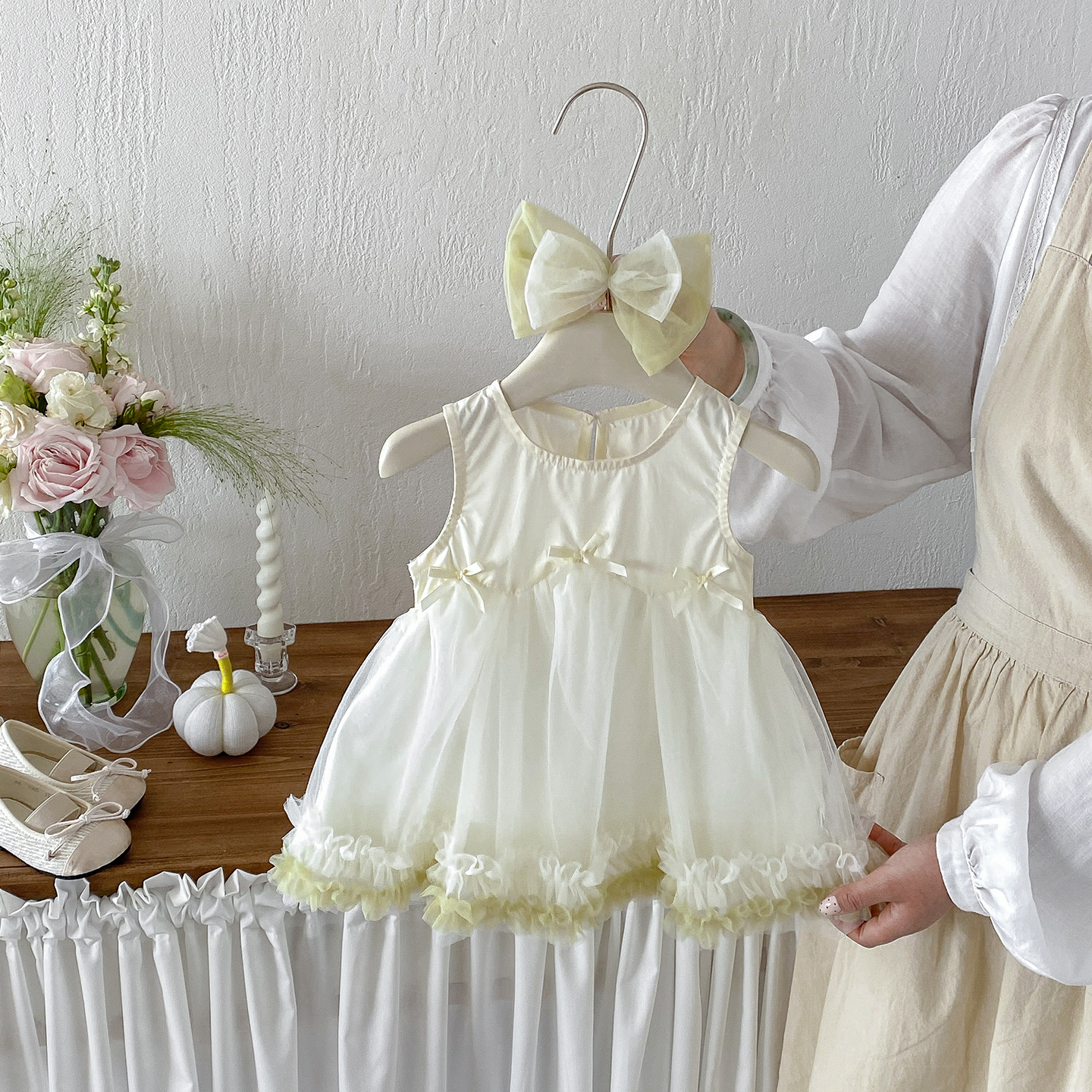 Cute Baby Girl's Fresh Butterfly Knot Sleeveless Dress Summer New Style Casual Lightweight