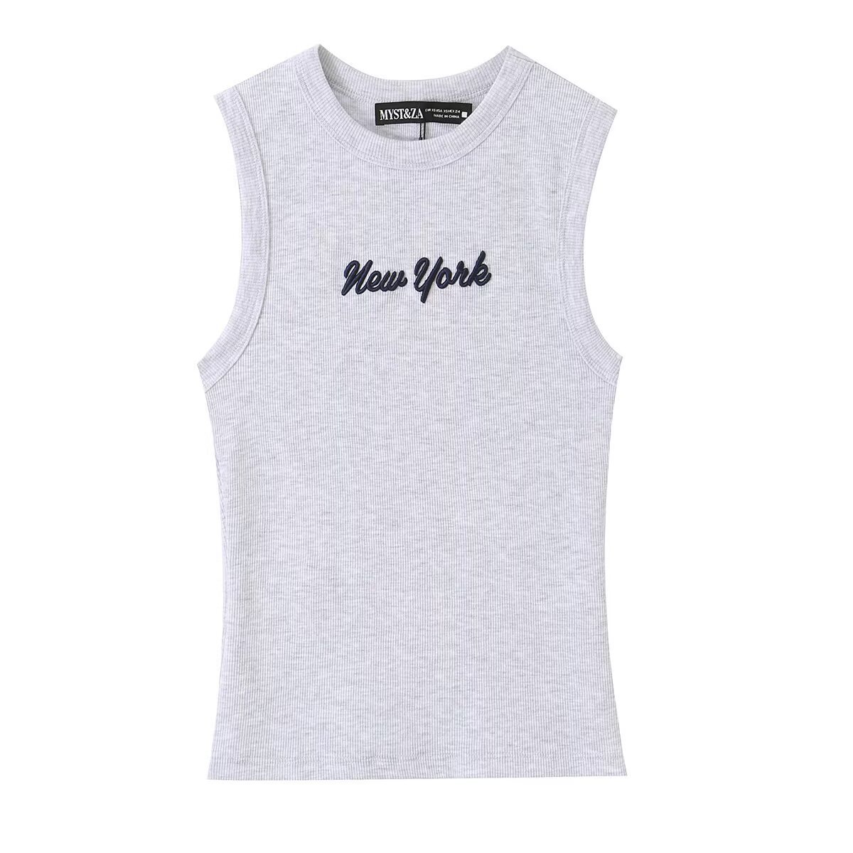 Street ribbed printed embroidered sleeveless T-shirt
