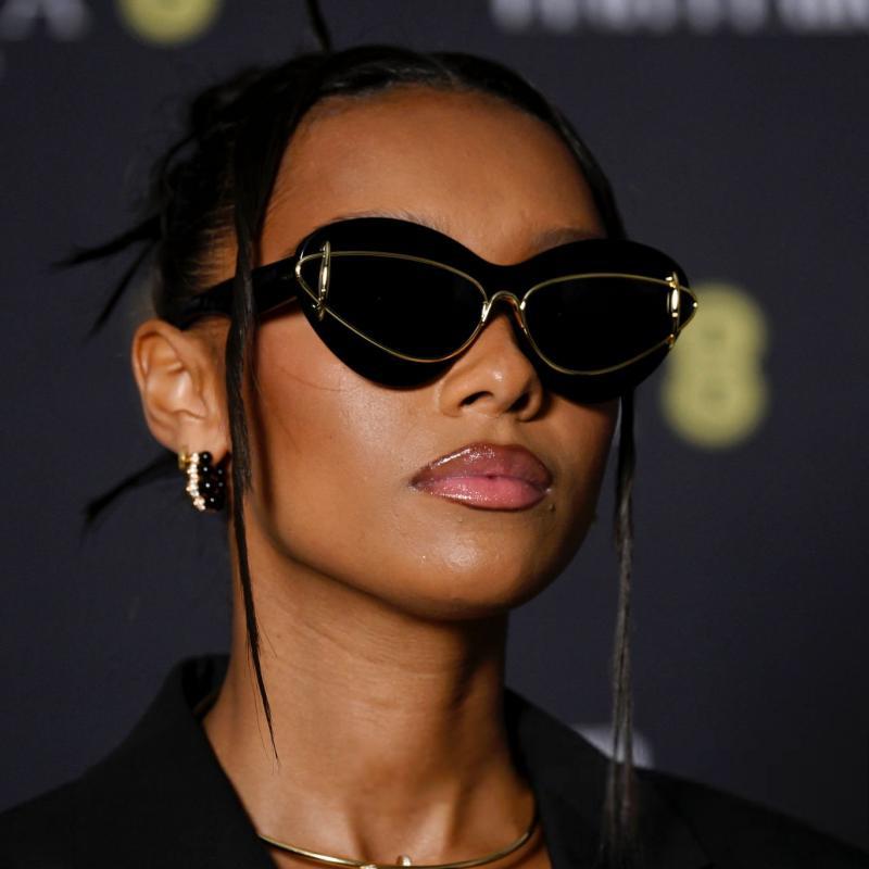 Y2K cat-eye sunglasses — on-model close-up