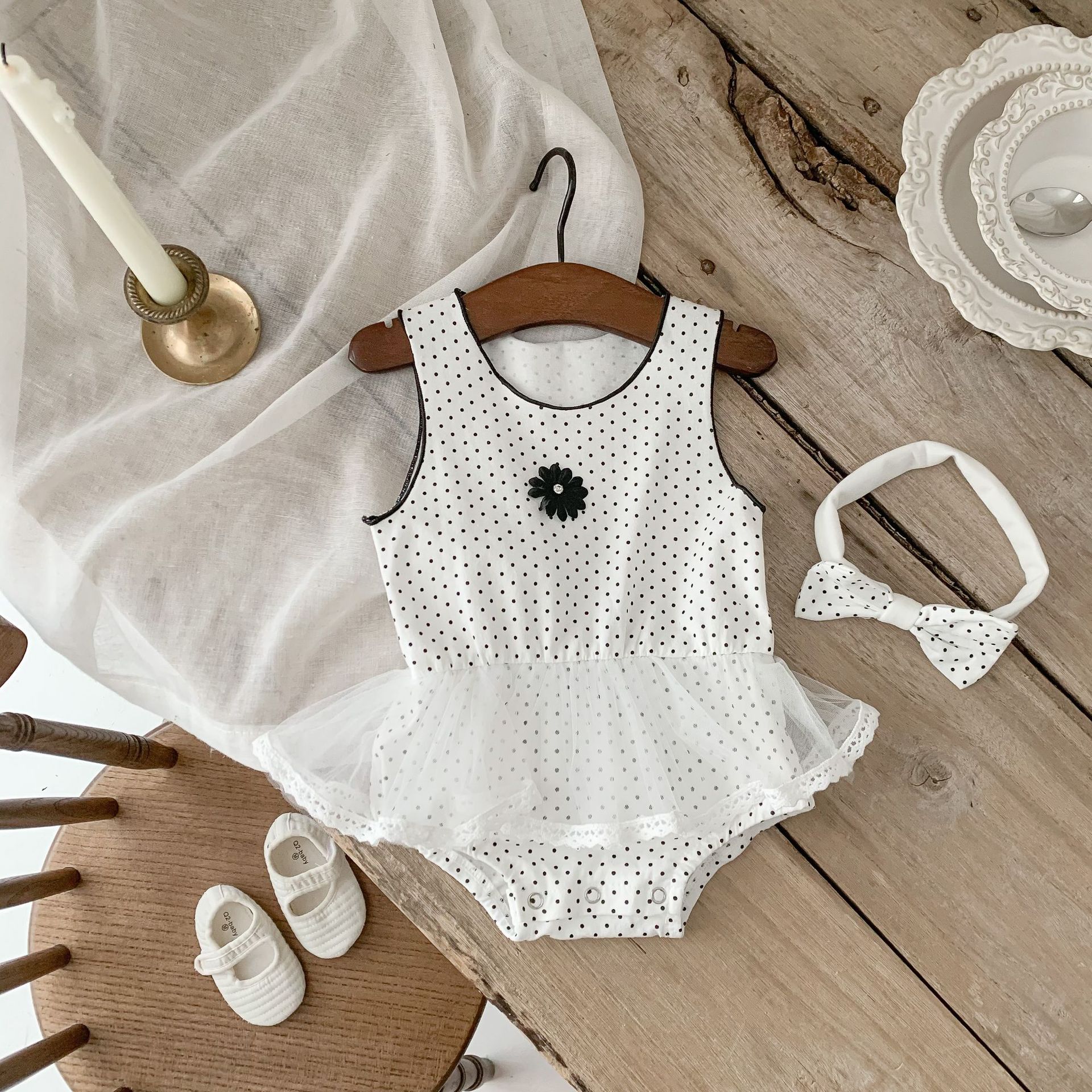 Summer Infant Toddler Romper for Girls, Polka Dot Print Sleeveless Bodysuit Baby Onesie Crawling