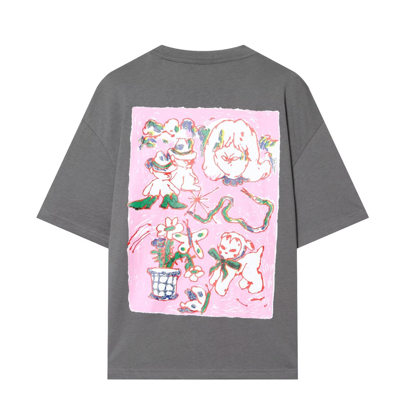 Printed Water Washed Gray tee close-up