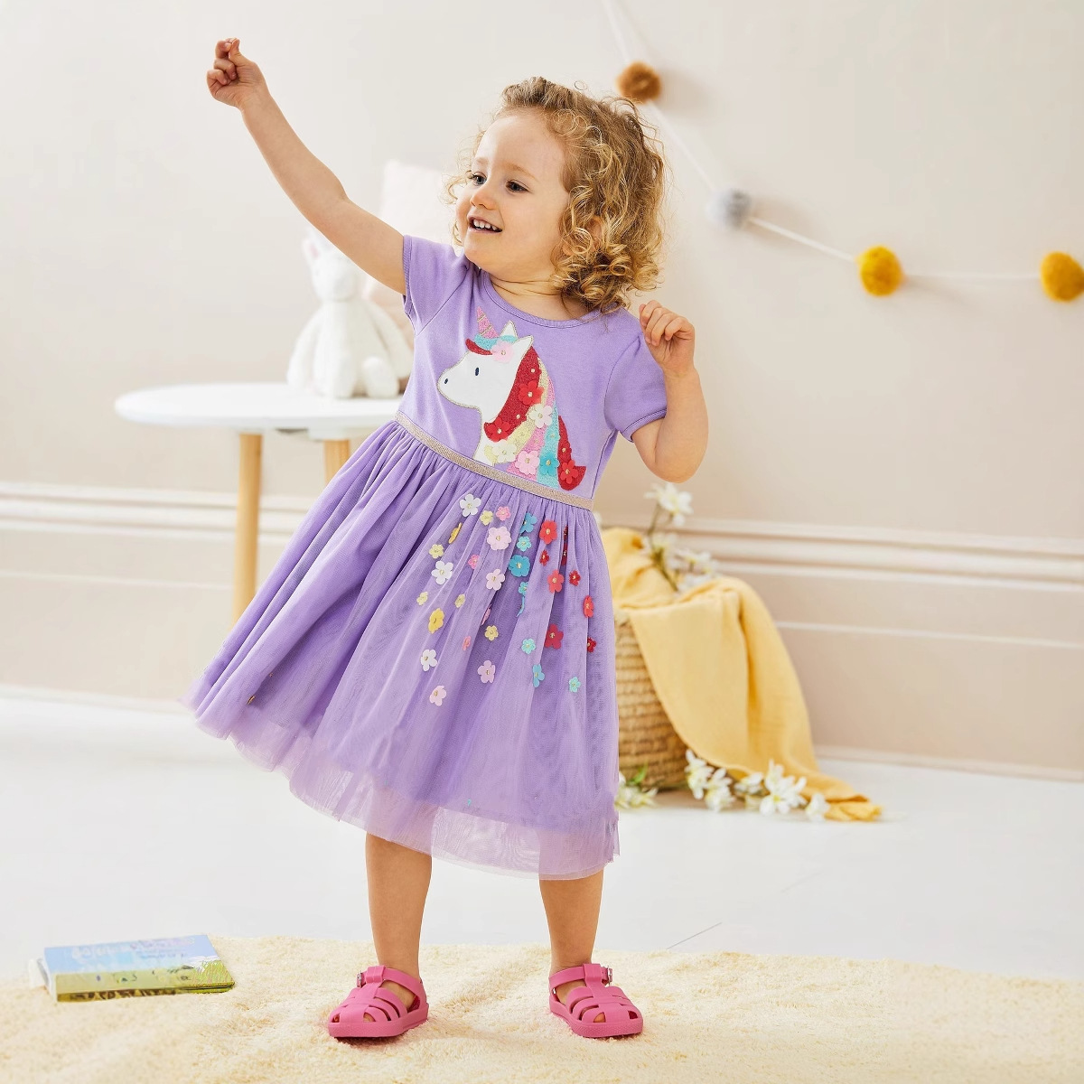 Unicorn Embroidery Sleeveless Princess A-line Dress for Girls