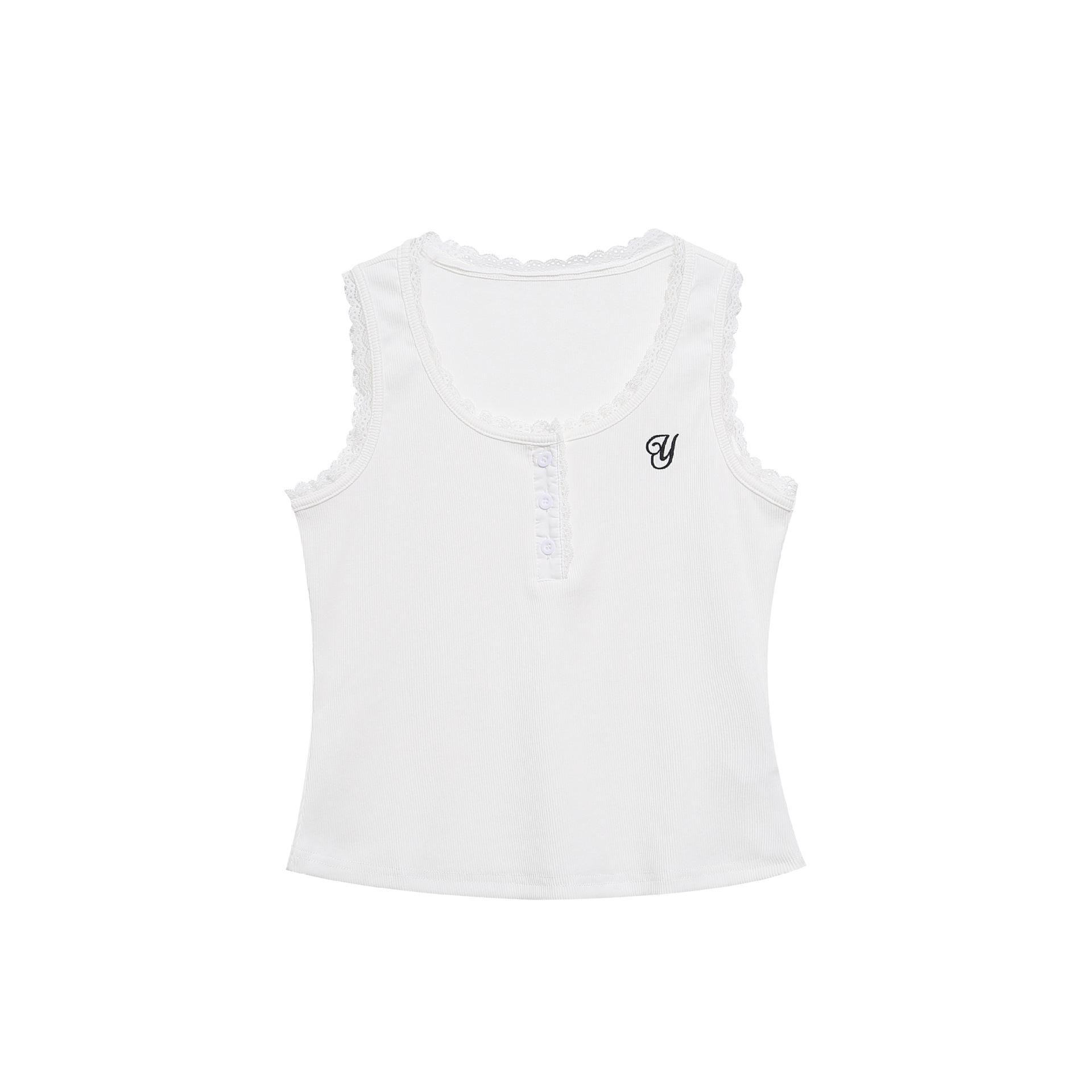 Lace Trim U-Neck Vest Slim Fit Versatile Henley Sleeveless Inner Top