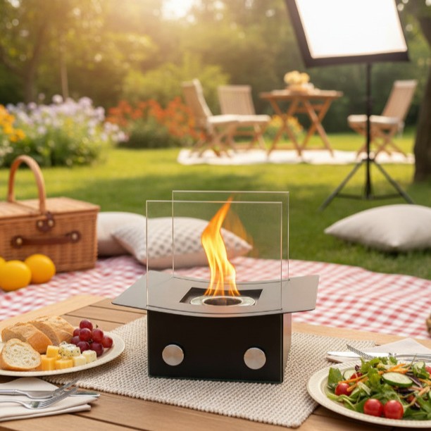Desktop Fireplace New Hat-shaped Real Flame Alcohol Fireplace Outdoor Polygonal Black Metal