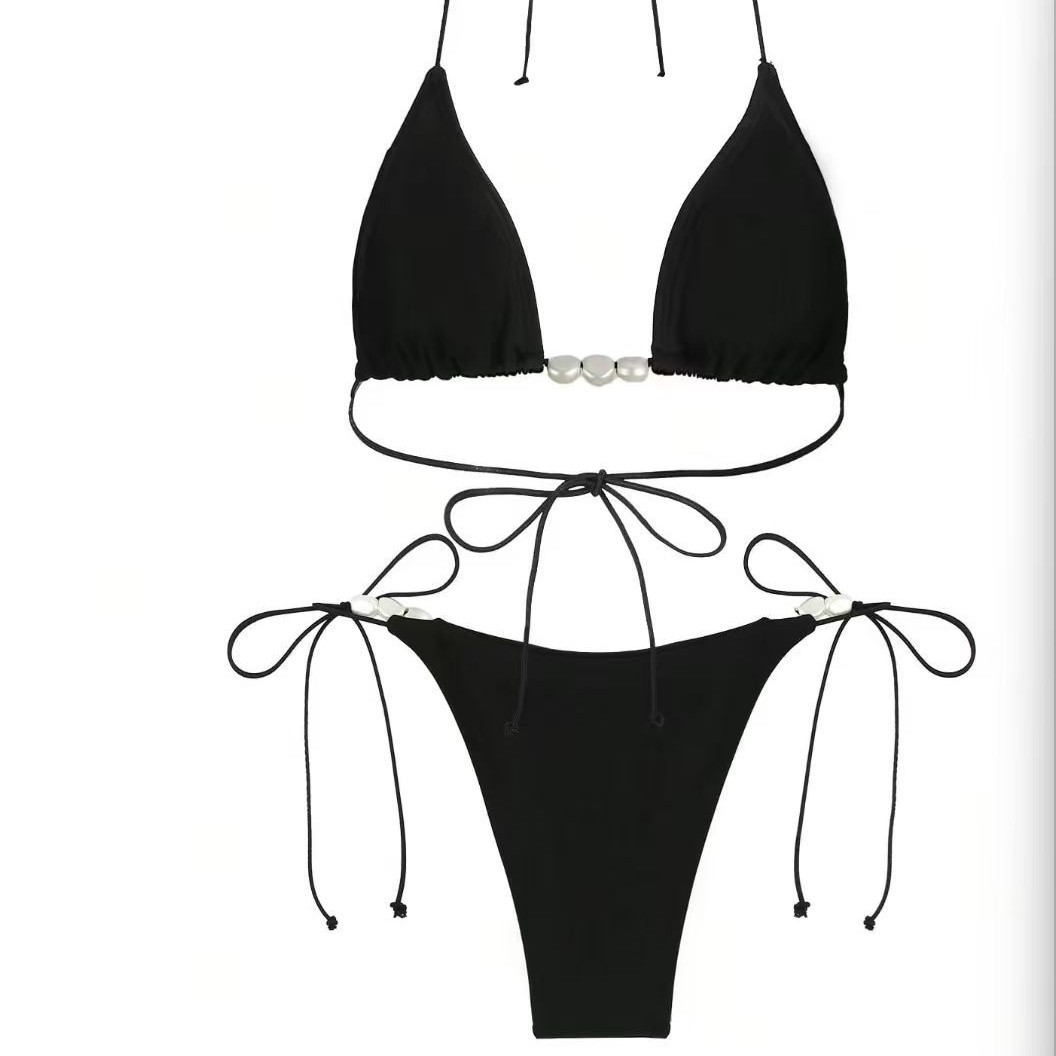 Sexy Beaded Halter Tie-Up Bikini Set Women's Swimwea
