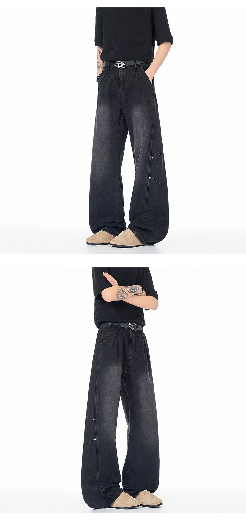 Lifestyle shot with casual top and sneakers