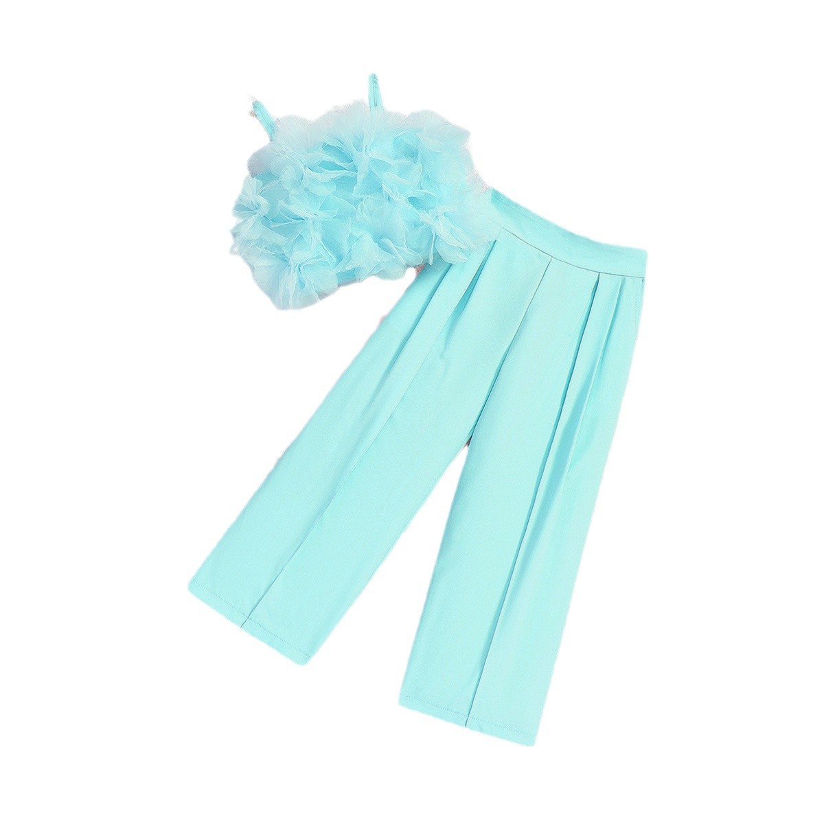 Mesh flower vest slim fit suit pants girls' set