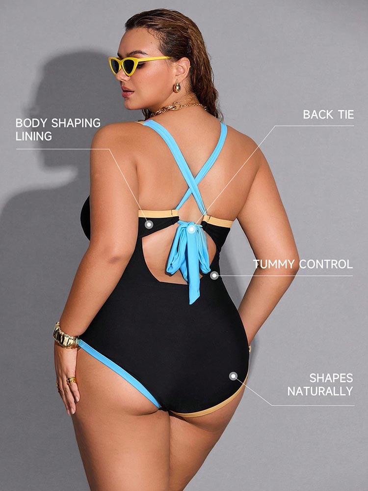 Plus size black one-piece swimsuit — panty-lined design for curvy women sizes XL to 4XL