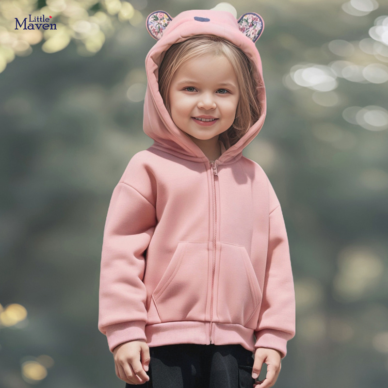 Children's Hoodie, Autumn Fleece Lined Solid Color Jacket, Cute Hooded Baby Top