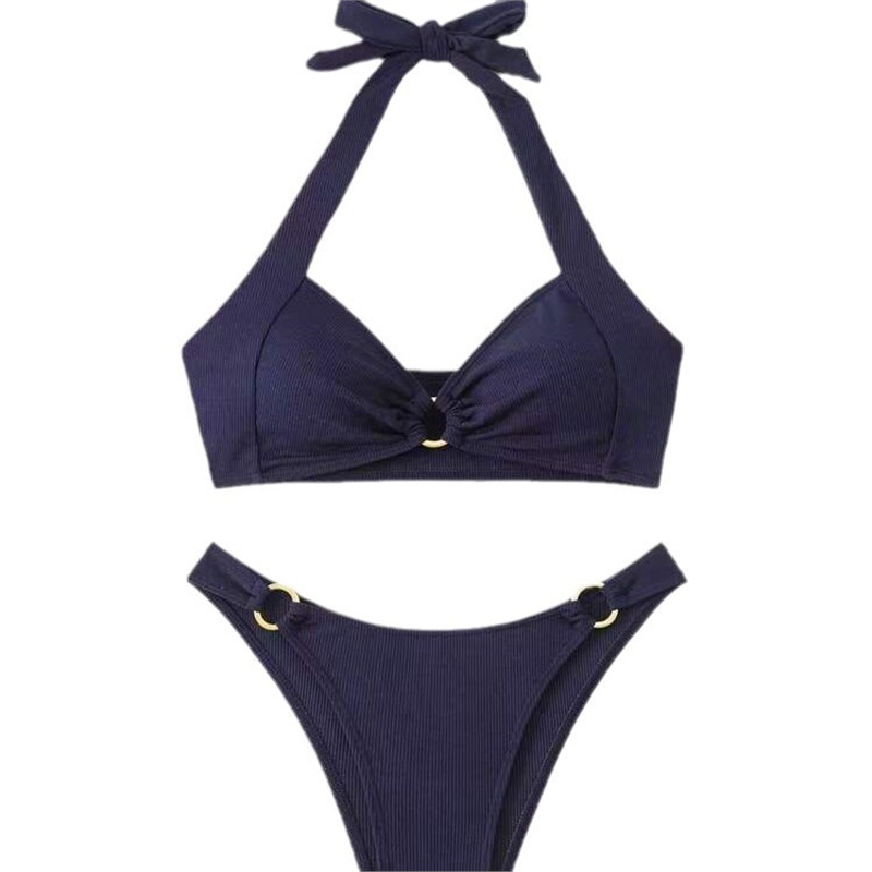 Backless pit stripe triangle bikini