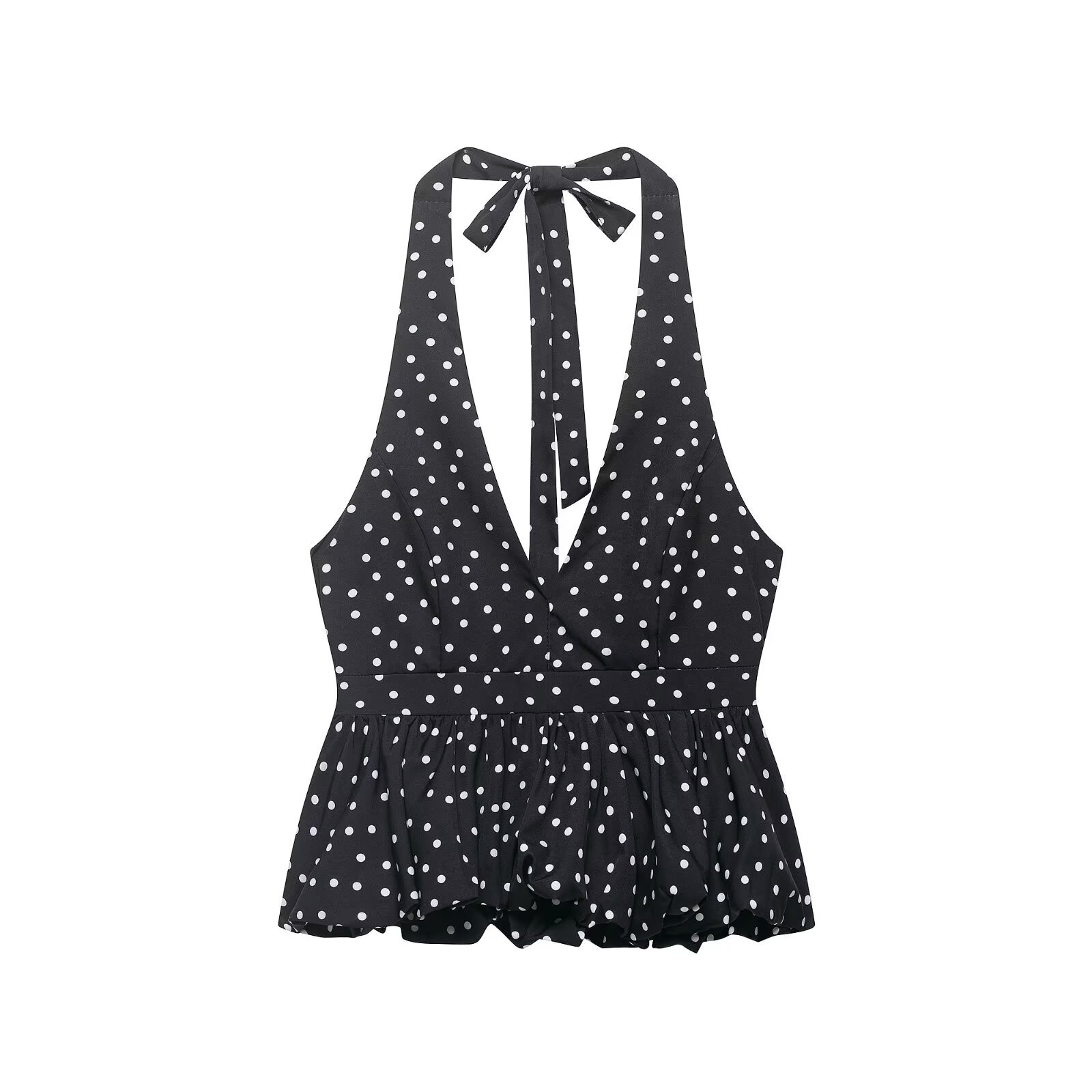Polka lace V-neck lace up backless halter top