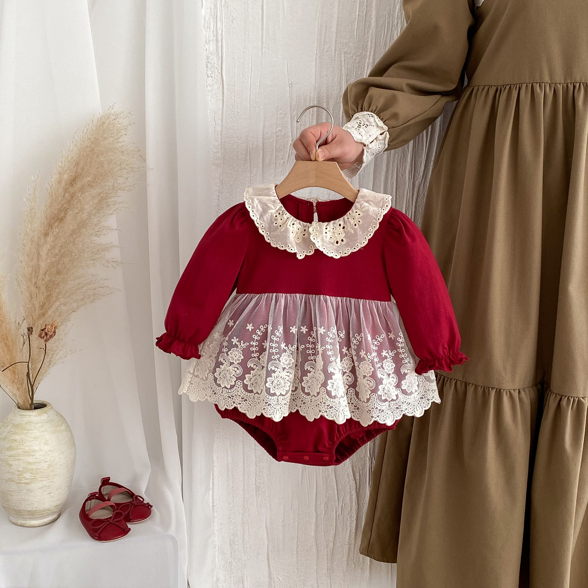 Spring and Autumn Outfit Newborn Baby Girl Romper Princess 100-Day and First Birthday Dress Bodysuit