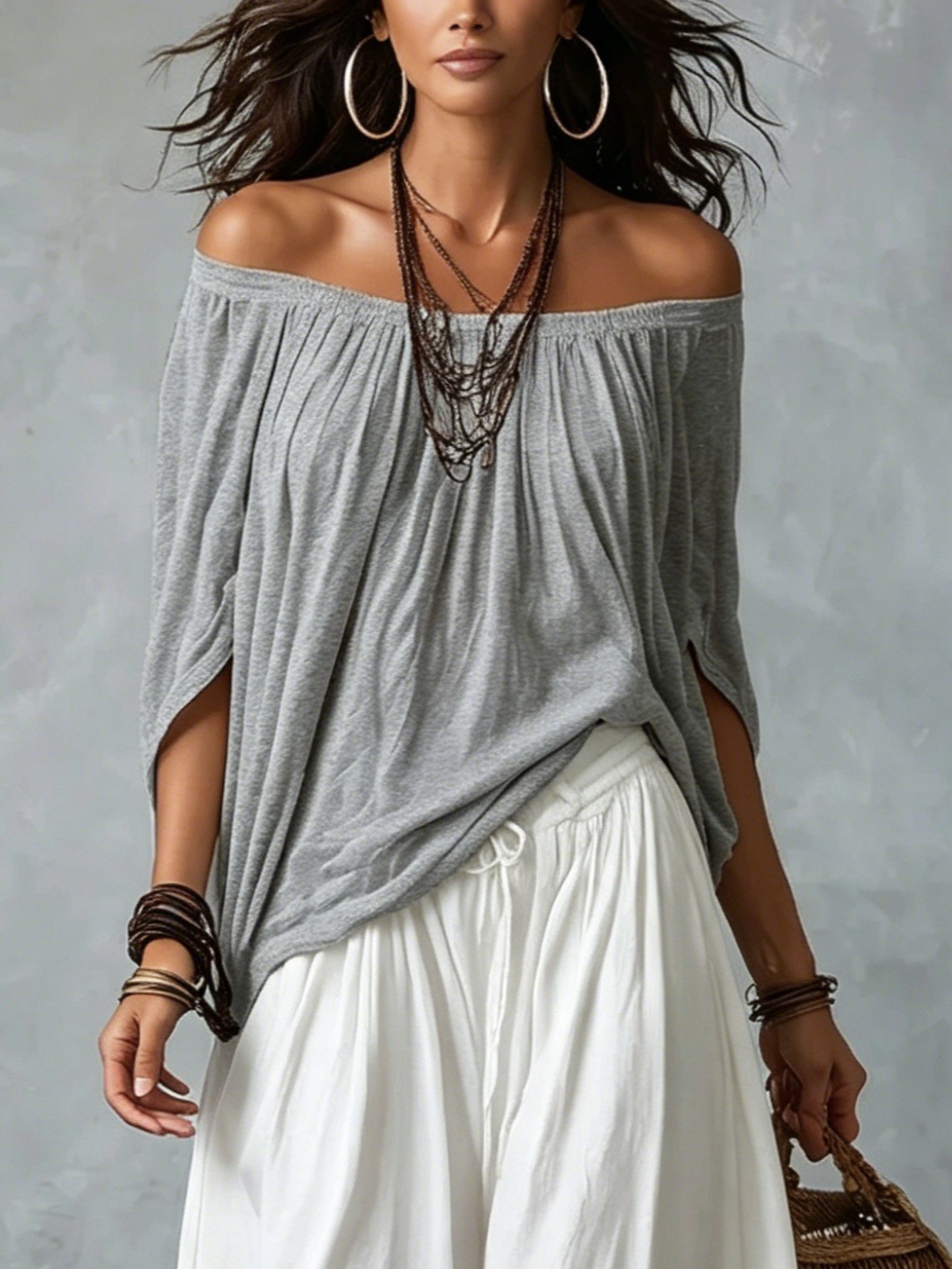One-shoulder casual outfit for women — detail view