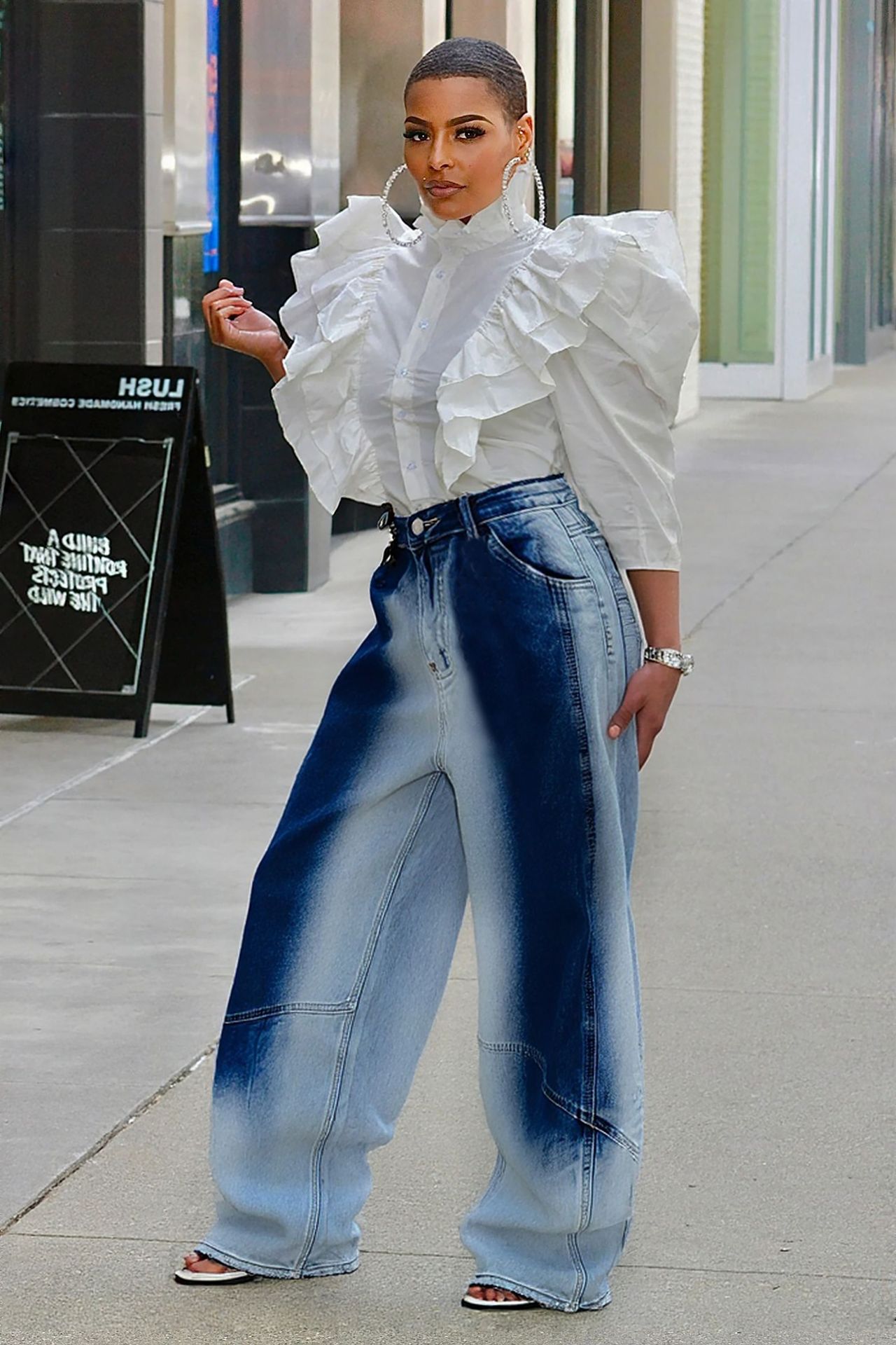Blue Gradient Knife Wash jeans — side view