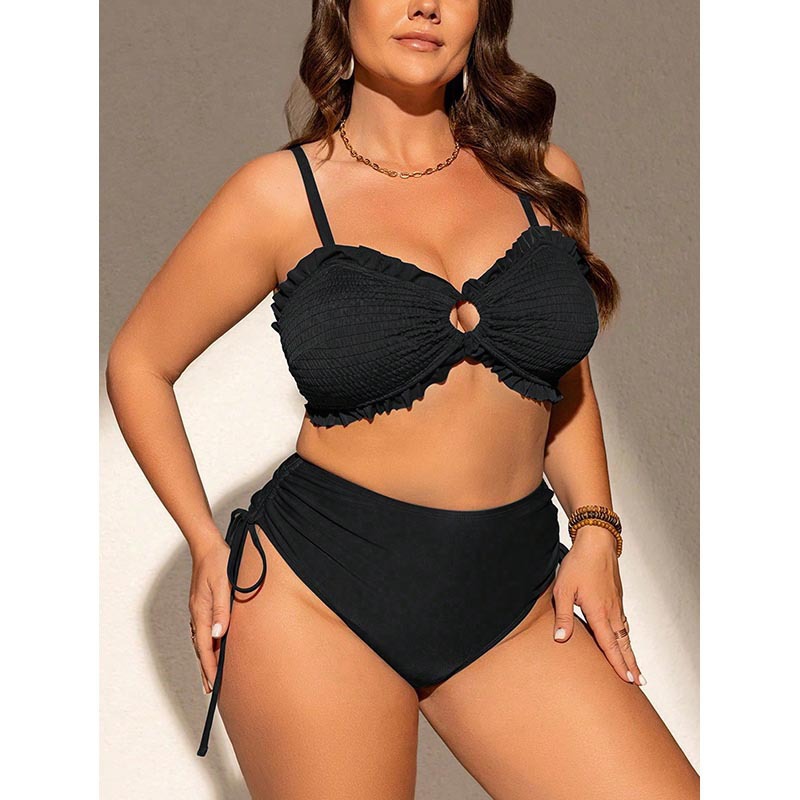 Plus size one-piece swimsuit in black — backless padded camisole for curvy women sizes 1X to 4X