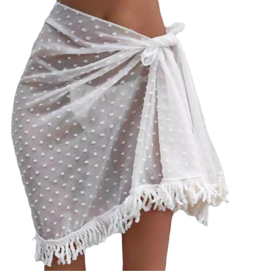Lady's Skirt One-Piece Beach Dress with Fringe Splicing