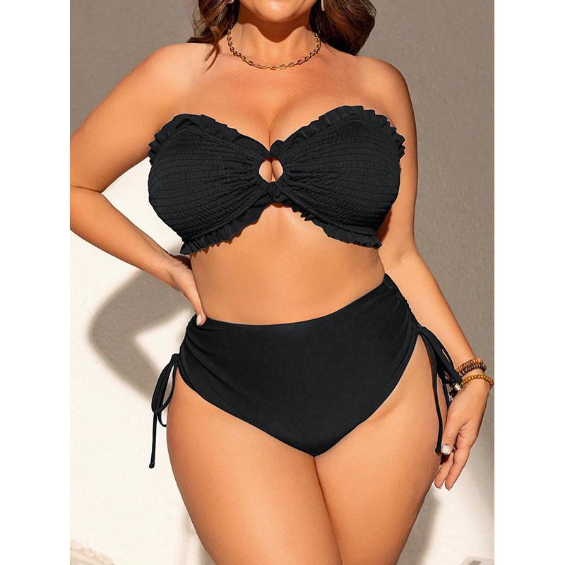 Plus size one-piece swimsuit in black — backless padded camisole for curvy women sizes 1X to 4X