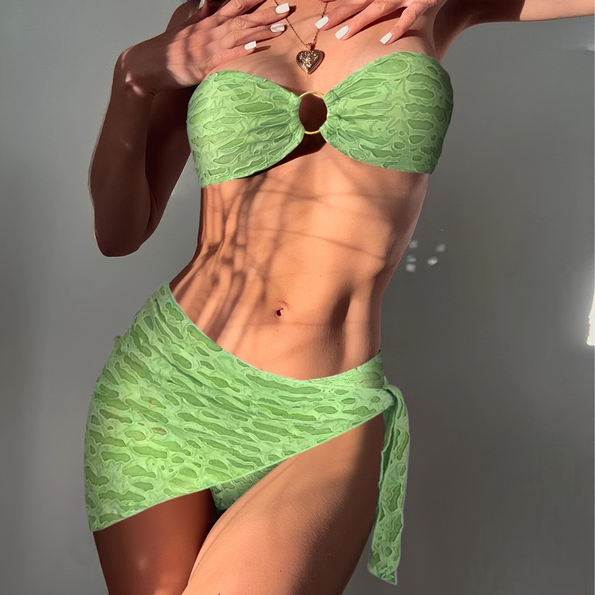 Bikini split swimsuit three piece set solid color strapless women