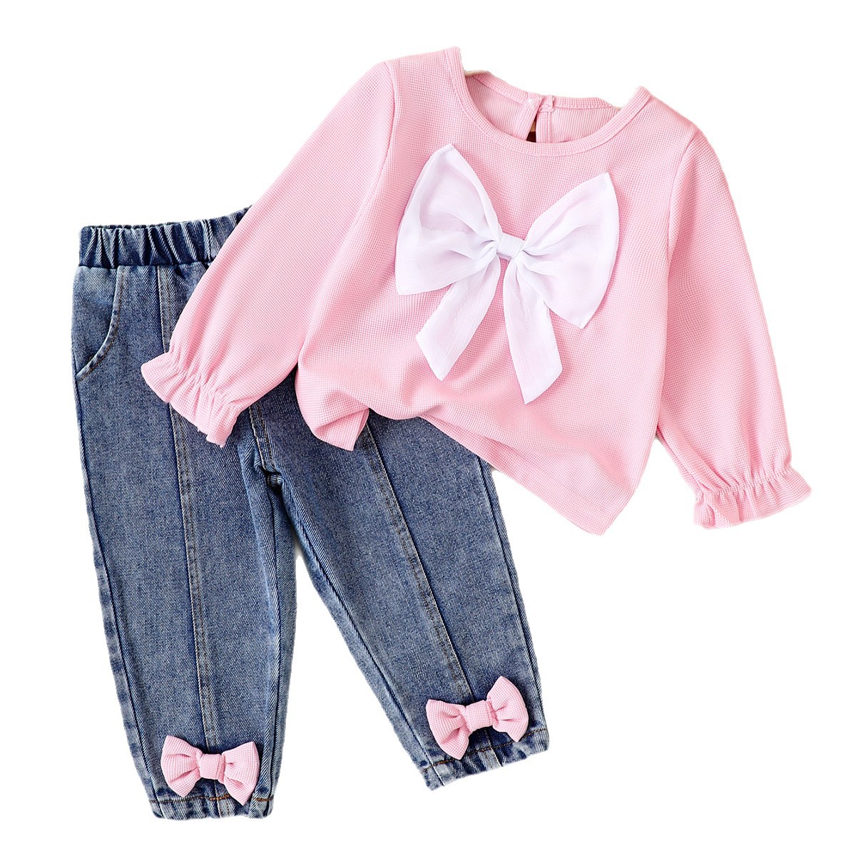 Bow top denim pants set