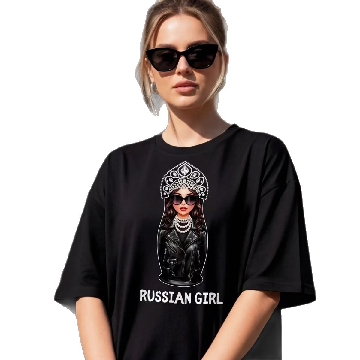 Loose round neck printed short sleeved t-shirt for women