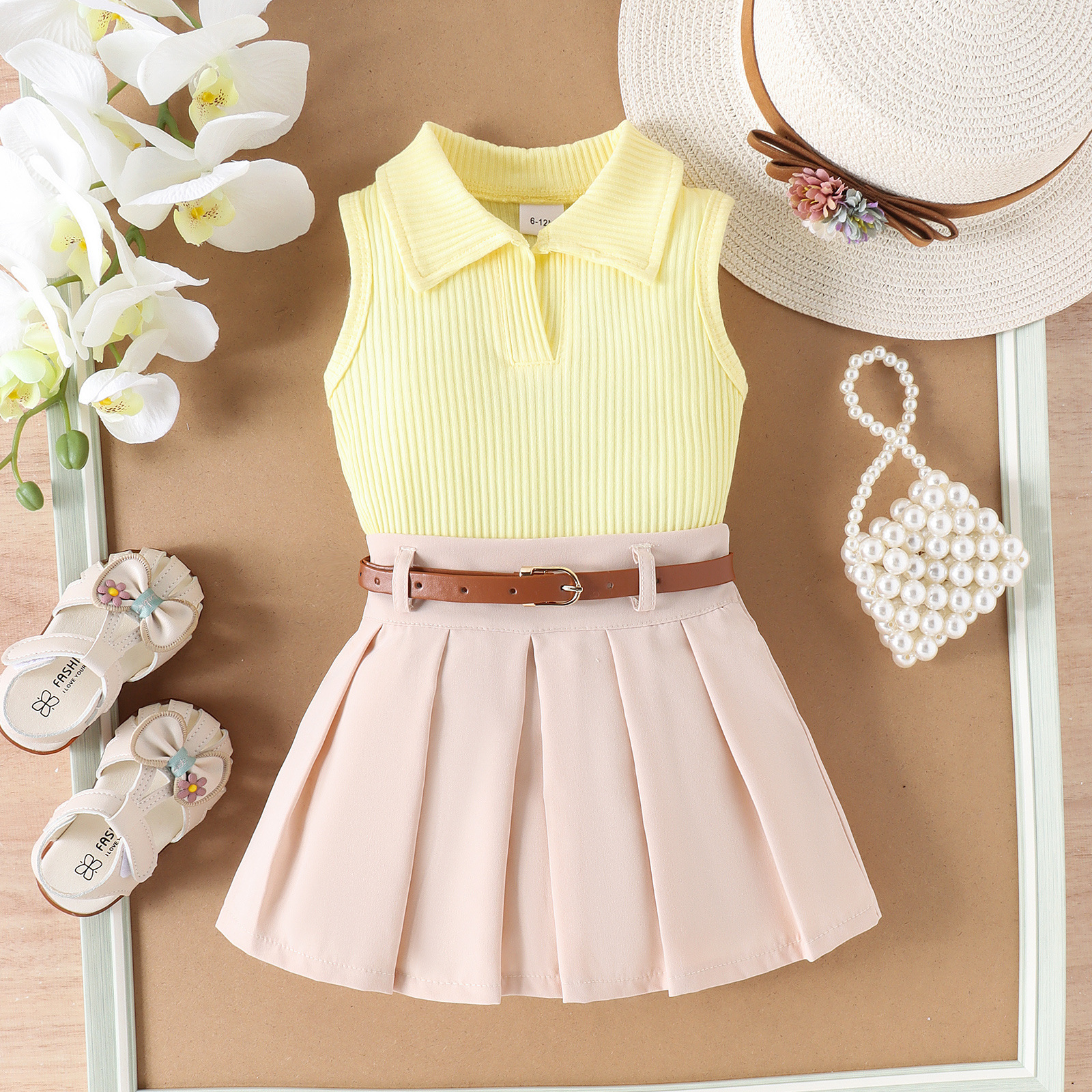 Baby Girls Sleeveless Two Piece Outfit Set | Cotton Top & Skirt Toddler Summer O