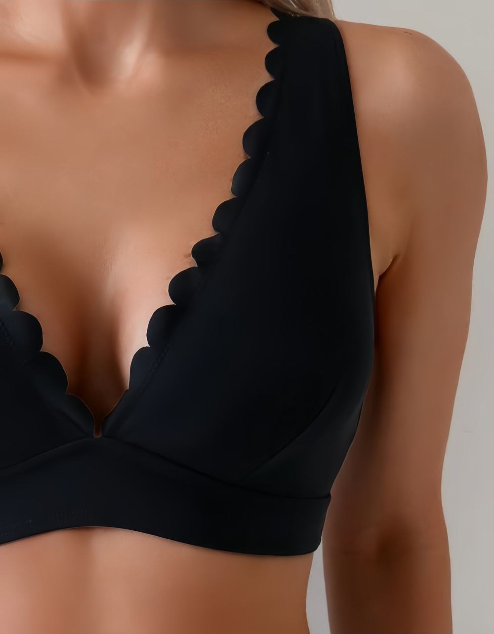 Bikini taille haute deux pièces femme - Couleurs Lagon - top noir av