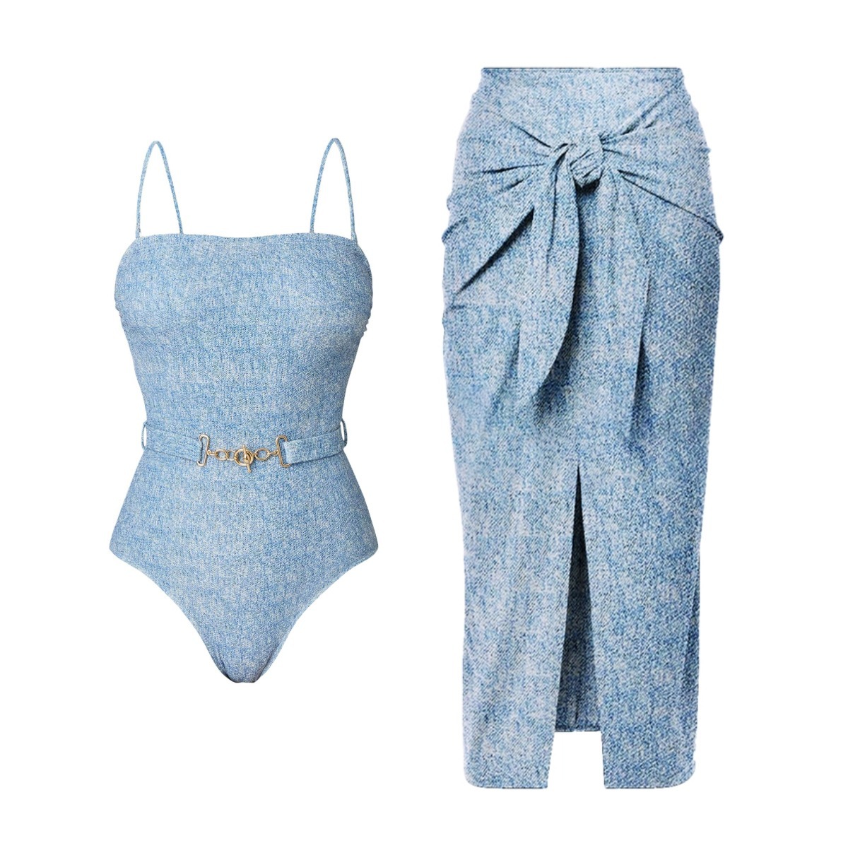 Sleeveless Strapless One-piece Swimwear Set Female