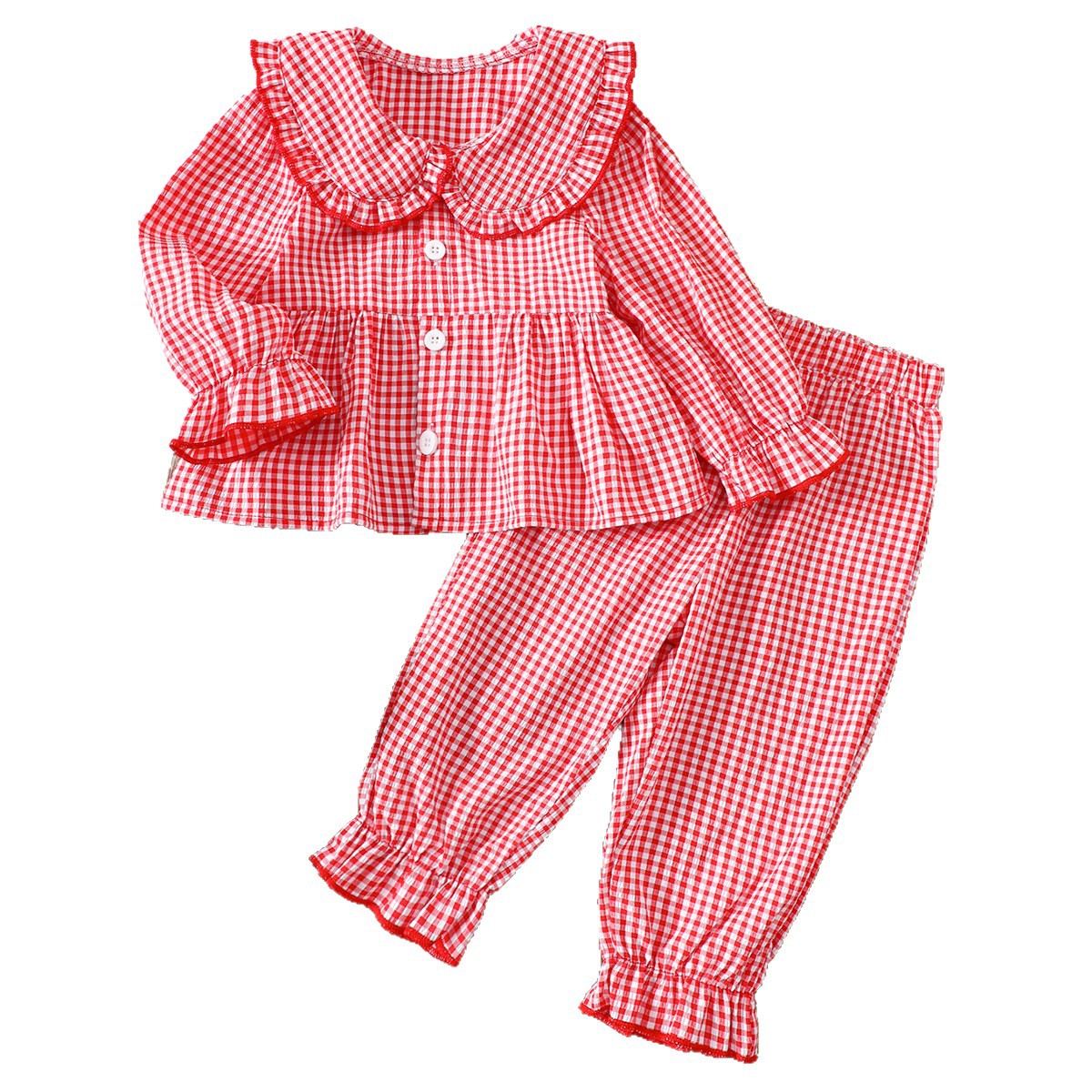 Girls' loose suit with floppy collar and wooden ear flaps
