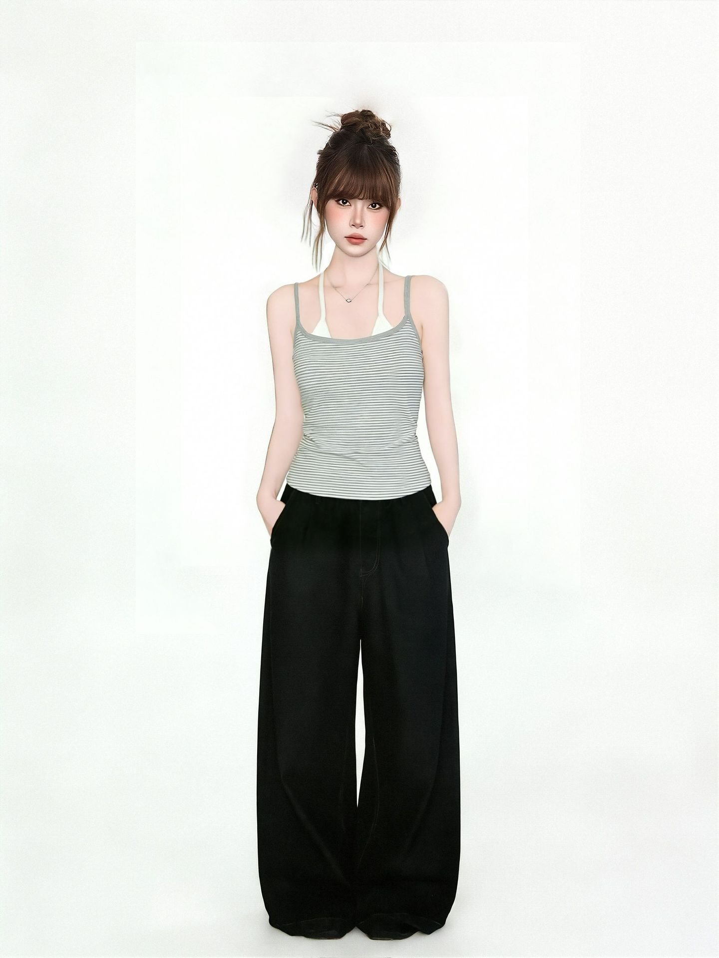 Stripe pattern halter neck top - front view