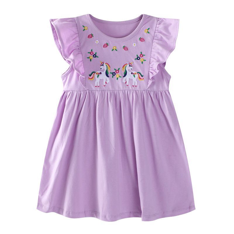 Girls' Dress Embroidered Unicorn Princess Dress Children's Clothing Summer Wear Kids
