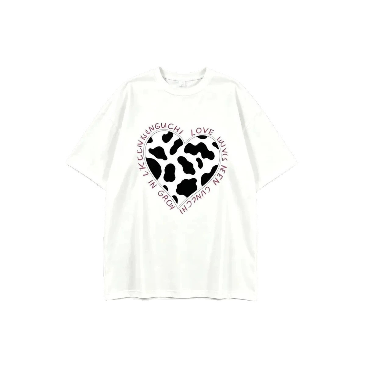 Loose heart-shaped printed short sleeved t-shirt for women