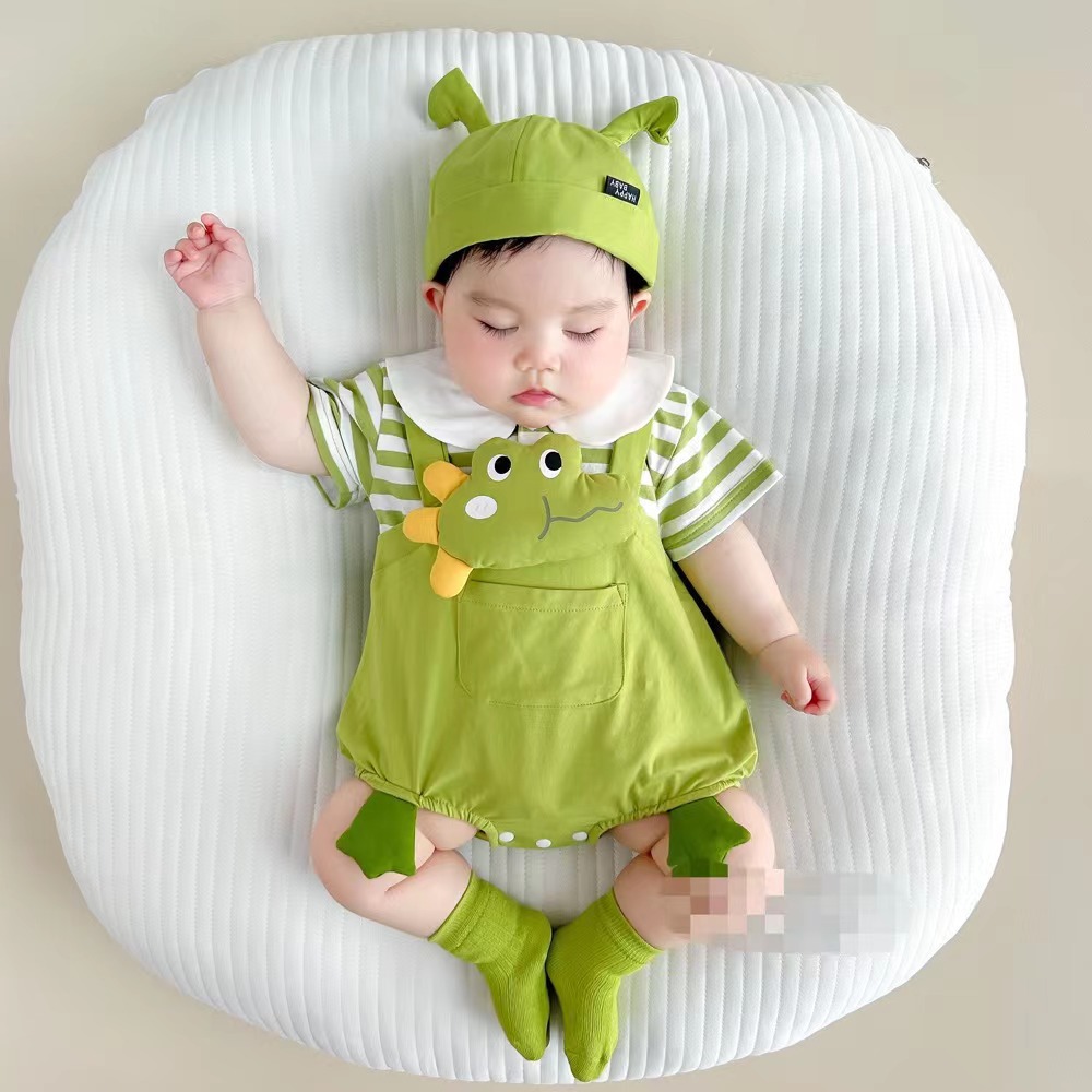 Cute Cartoon Baby Summer Short Sleeve Onesie for Boys and Girls, Newborn Fashion Triangular Crawling