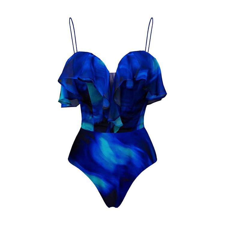 Ombre Sleeveless Ruffle Edge One-piece Swimwear for Women